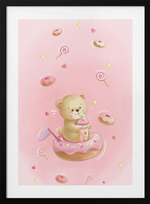 Teddy Bear and Donut cake Framed Art Wall Decor