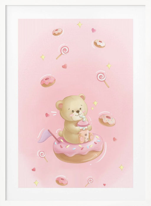 Teddy Bear and Donut cake Framed Art Wall Decor