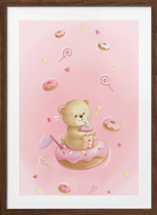 Teddy Bear and Donut cake Framed Art Wall Decor