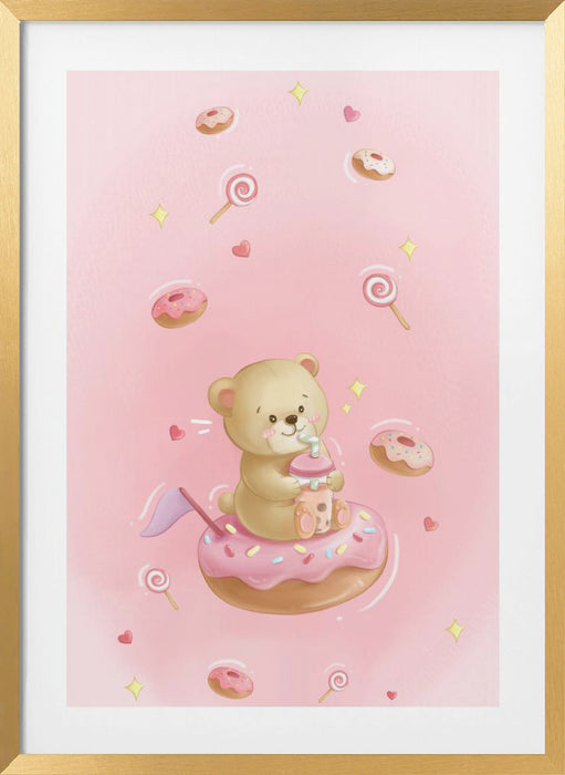 Teddy Bear and Donut cake Framed Art Wall Decor