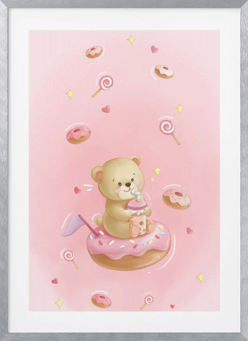 Teddy Bear and Donut cake Framed Art Wall Decor