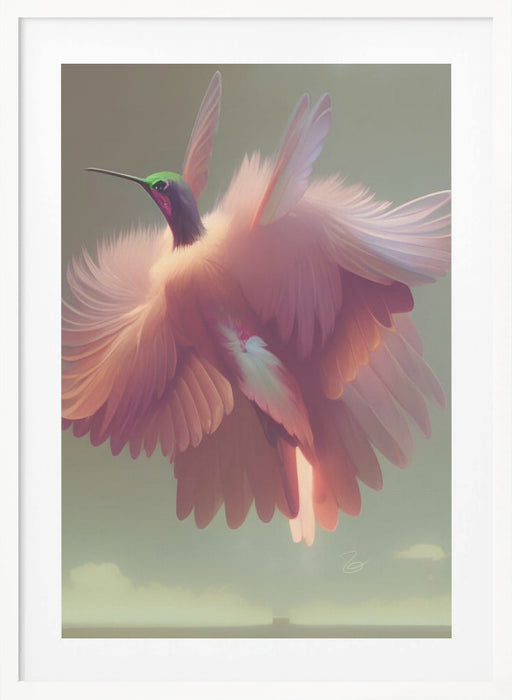 Humming Bird with Pink Wings Framed Art Modern Wall Decor