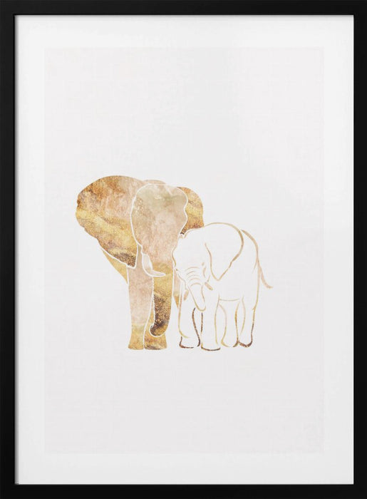 White Gold Elephants 2 Framed Art Modern Wall Decor