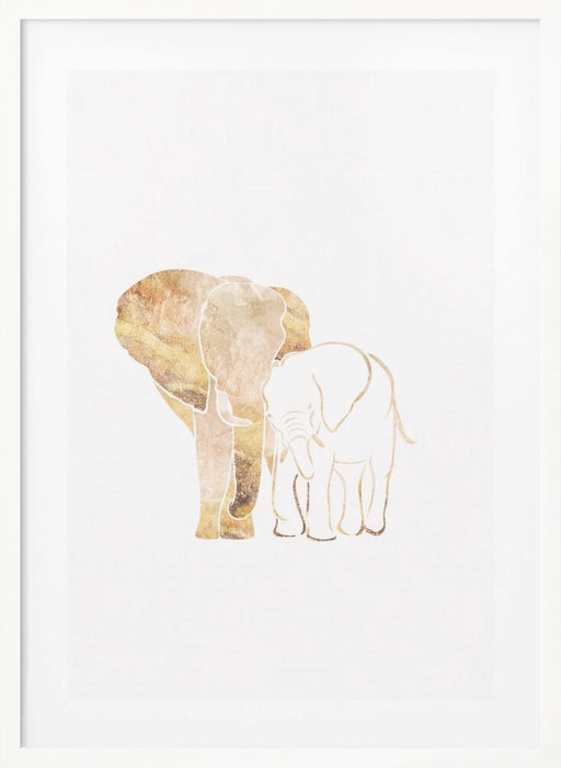 White Gold Elephants 2 Framed Art Modern Wall Decor