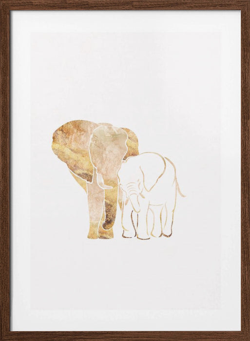 White Gold Elephants 2 Framed Art Modern Wall Decor