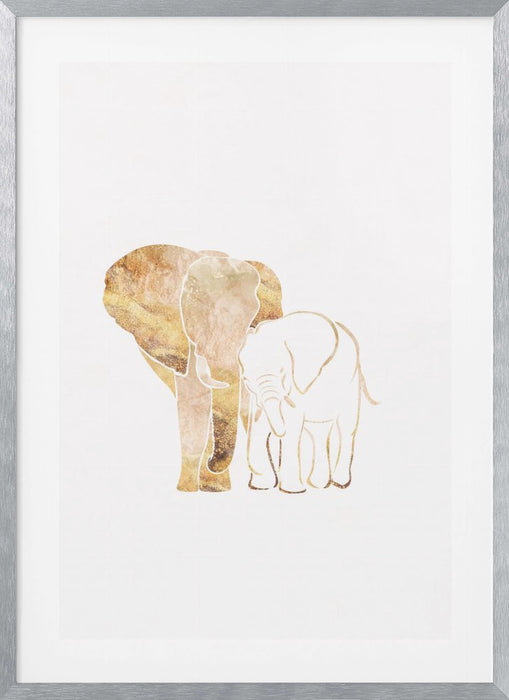 White Gold Elephants 2 Framed Art Modern Wall Decor