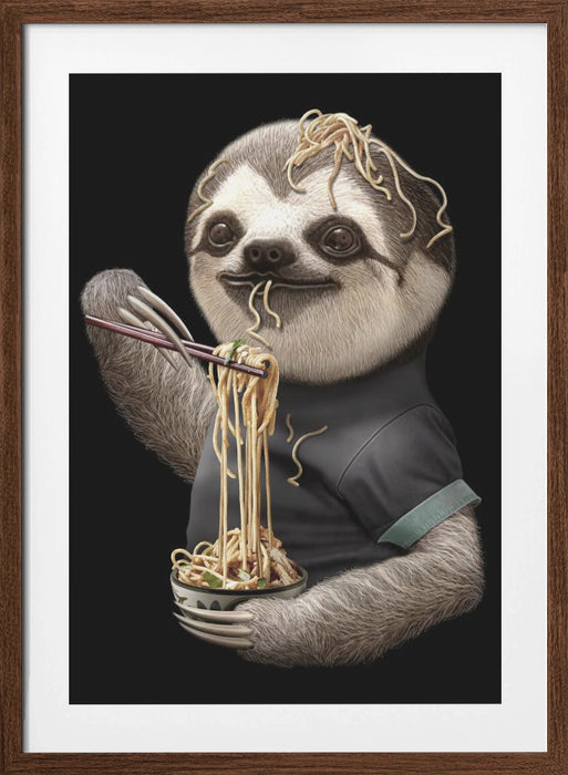 SLOTH EATING NOODLE Framed Art Modern Wall Decor