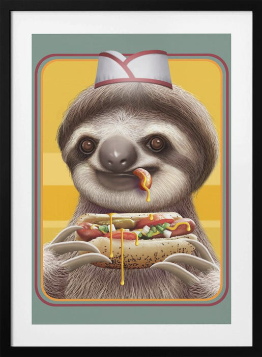 SLOTH SELLING HOTDOGS Framed Art Modern Wall Decor