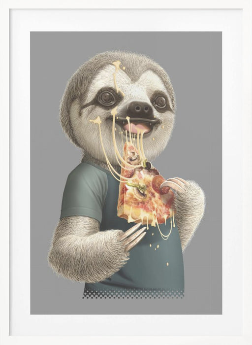 sloth eat pizza Framed Art Modern Wall Decor