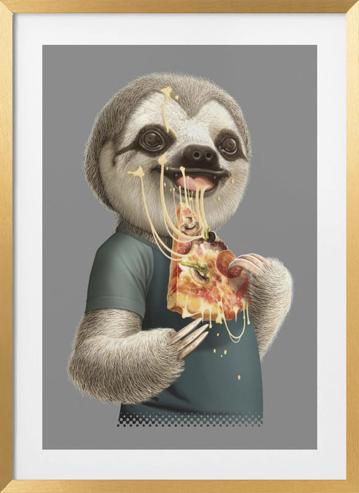 sloth eat pizza Framed Art Modern Wall Decor