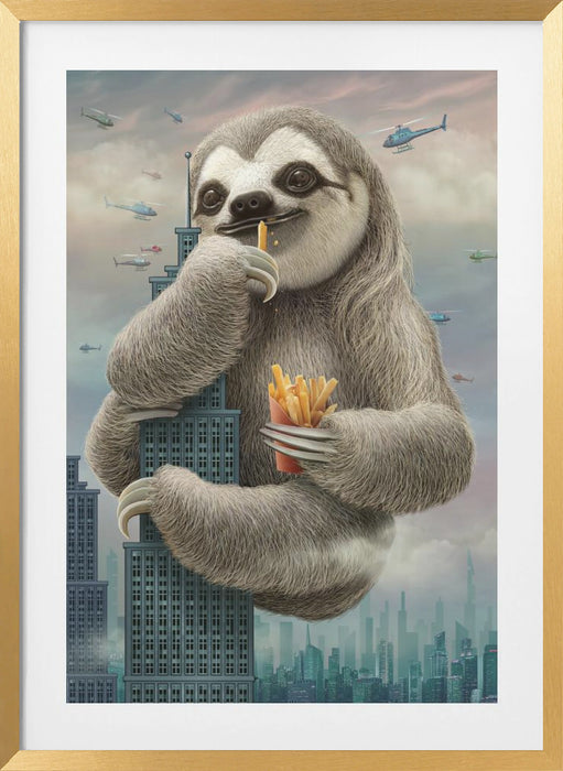 sloth climbing a building Framed Art Modern Wall Decor