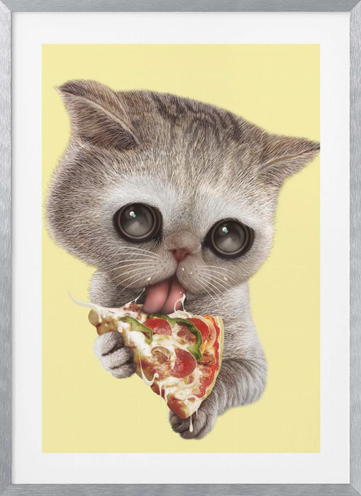 cat loves pizza Framed Art Modern Wall Decor