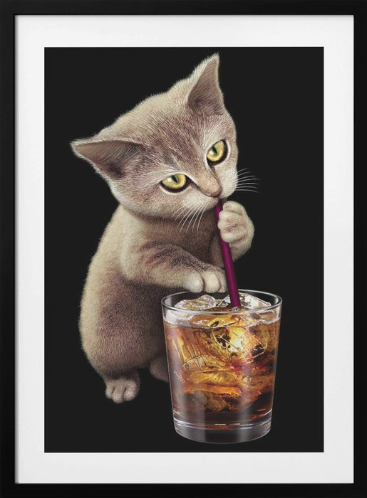 cat and soft drink Framed Art Modern Wall Decor