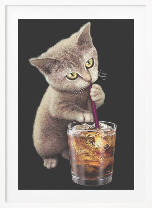 cat and soft drink Framed Art Modern Wall Decor