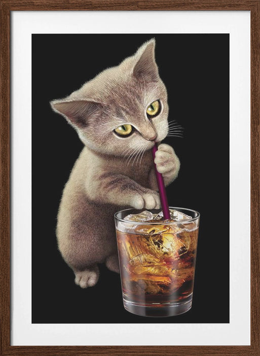 cat and soft drink Framed Art Modern Wall Decor