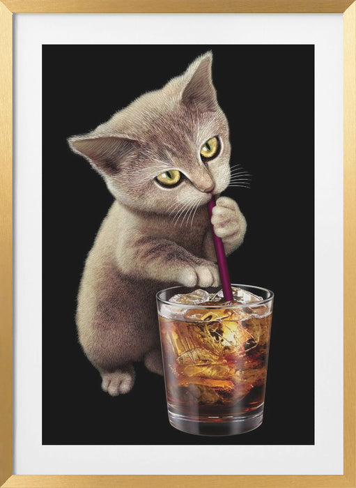 cat and soft drink Framed Art Modern Wall Decor