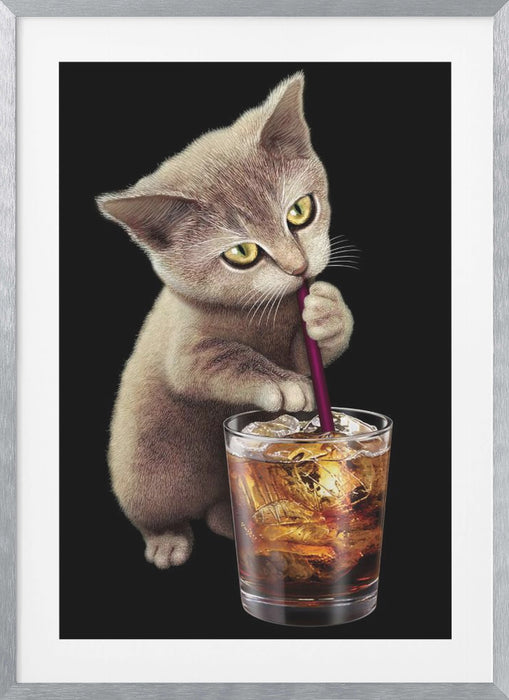 cat and soft drink Framed Art Modern Wall Decor