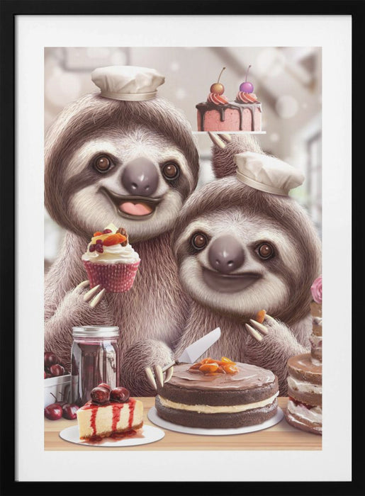 SLOTH BAKING CAKES Framed Art Modern Wall Decor