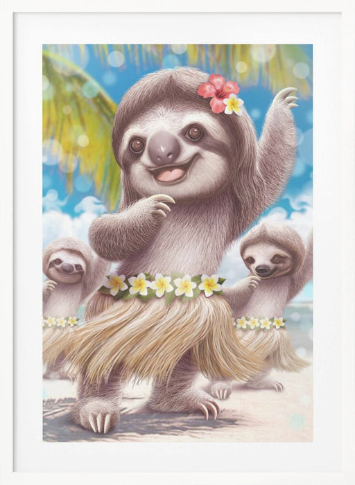 SLOTH HULA DANCER Framed Art Modern Wall Decor