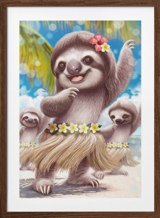 SLOTH HULA DANCER Framed Art Modern Wall Decor