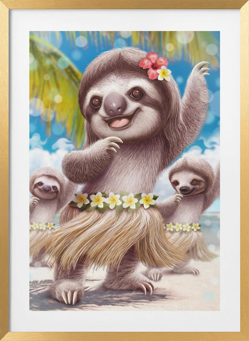 SLOTH HULA DANCER Framed Art Modern Wall Decor