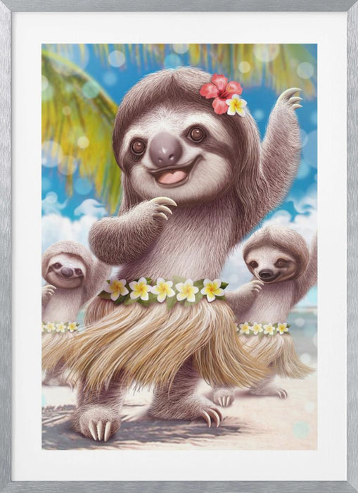 SLOTH HULA DANCER Framed Art Modern Wall Decor