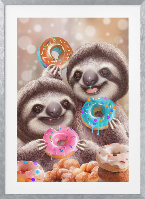 SLOTHS EATING DONUTS Framed Art Modern Wall Decor