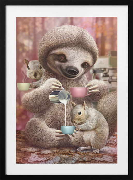 SLOTH THE BARISTA Framed Art Modern Wall Decor