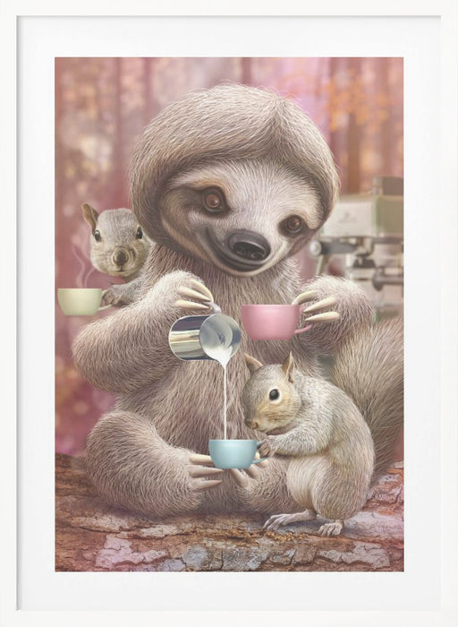 SLOTH THE BARISTA Framed Art Modern Wall Decor