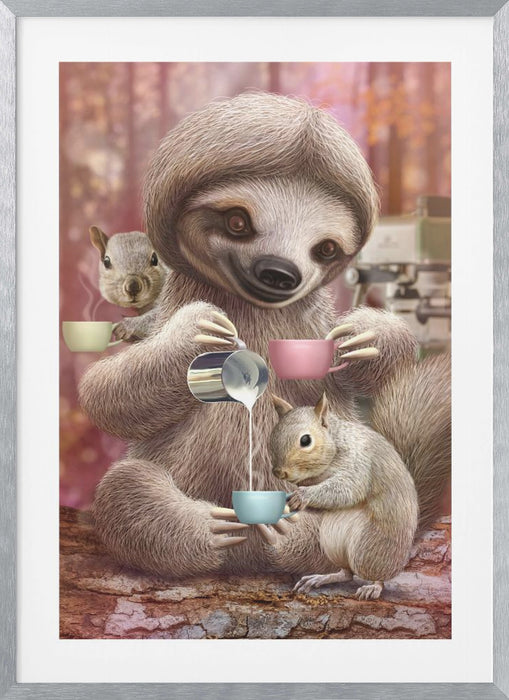 SLOTH THE BARISTA Framed Art Modern Wall Decor