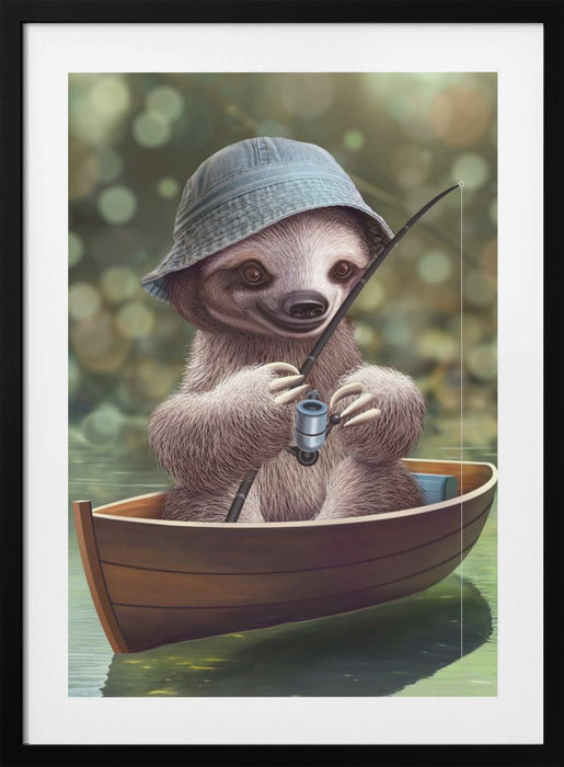 SLOTH GO FISHING Framed Art Modern Wall Decor