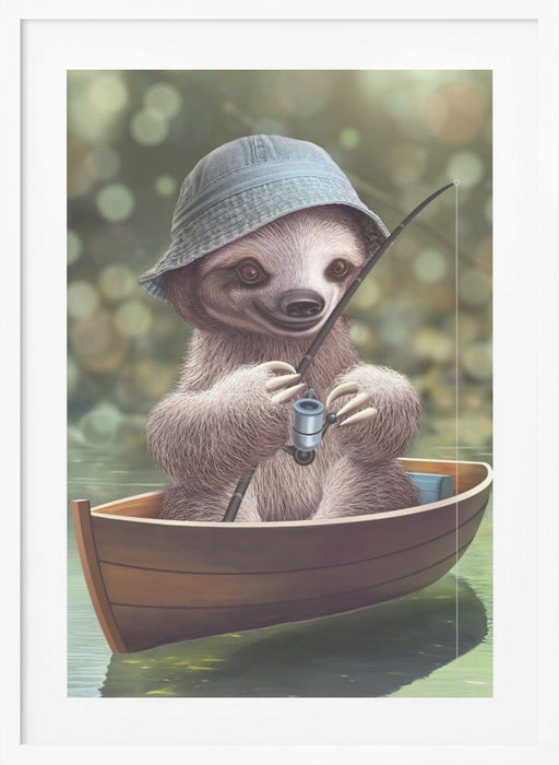 SLOTH GO FISHING Framed Art Modern Wall Decor