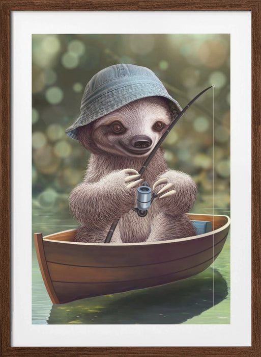 SLOTH GO FISHING Framed Art Modern Wall Decor