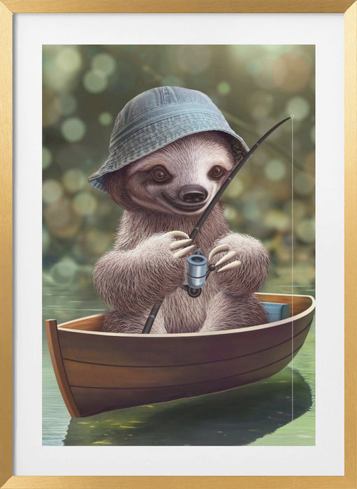 SLOTH GO FISHING Framed Art Modern Wall Decor