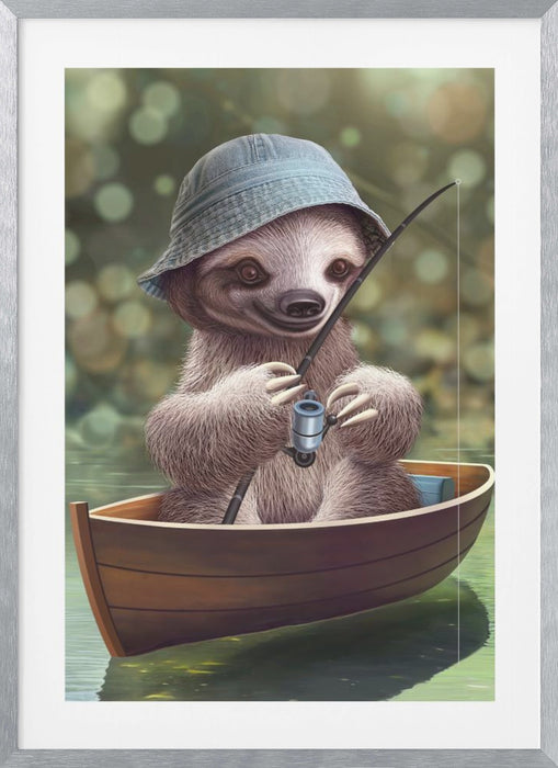 SLOTH GO FISHING Framed Art Modern Wall Decor