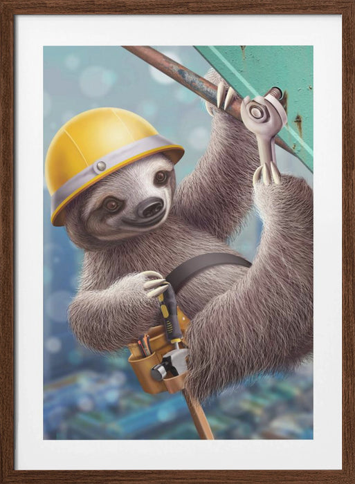 SLOTH CONSTRUCTION WORKER Framed Art Modern Wall Decor