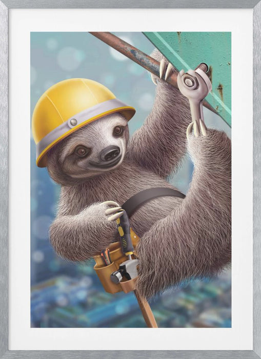 SLOTH CONSTRUCTION WORKER Framed Art Modern Wall Decor