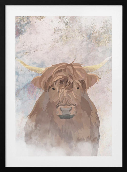 Highlands Cow Gold and Marble Framed Art Modern Wall Decor