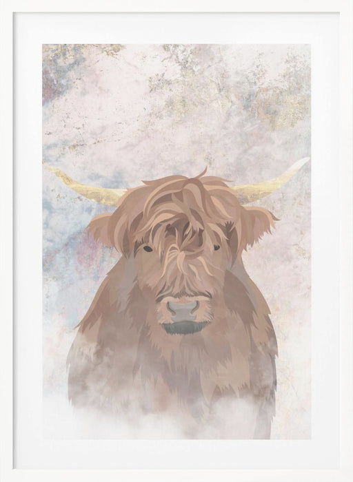 Highlands Cow Gold and Marble Framed Art Modern Wall Decor