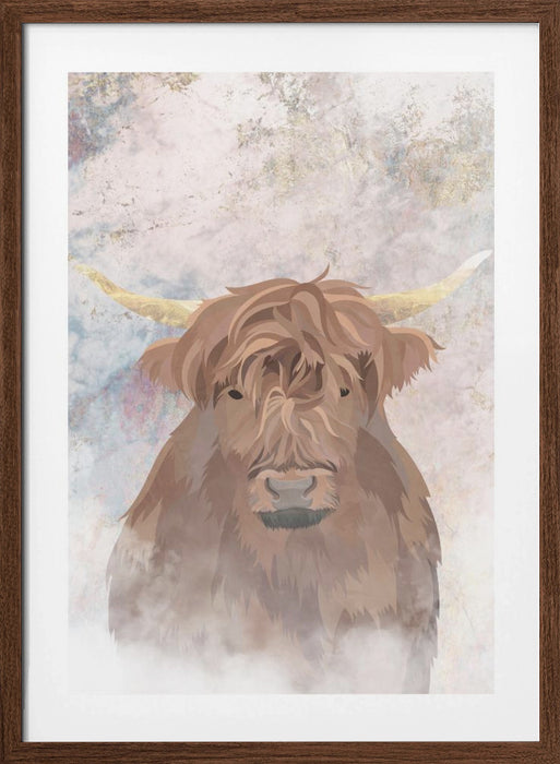 Highlands Cow Gold and Marble Framed Art Modern Wall Decor