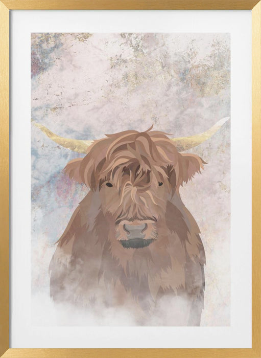 Highlands Cow Gold and Marble Framed Art Modern Wall Decor