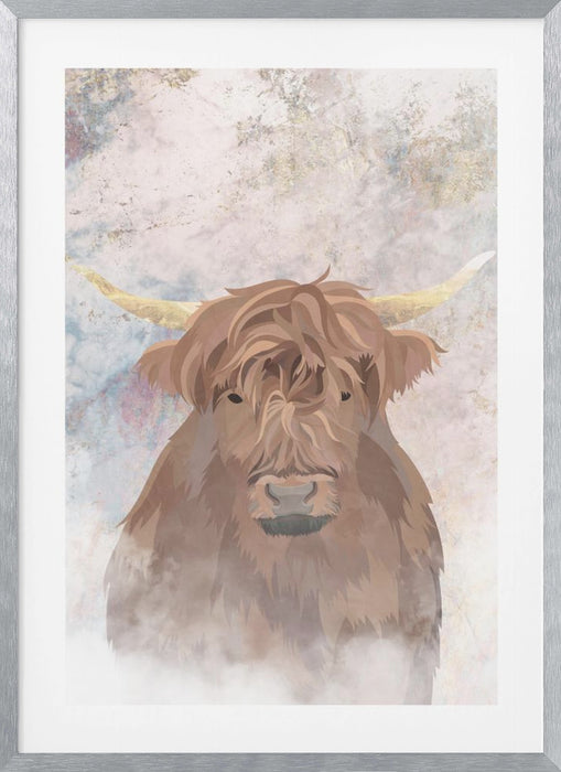 Highlands Cow Gold and Marble Framed Art Modern Wall Decor