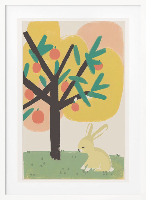 Bunny Under Apple Tree Framed Art Modern Wall Decor