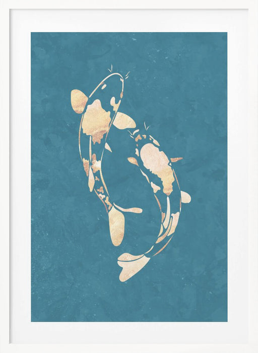 Gold Green Koi Fish Framed Art Wall Decor