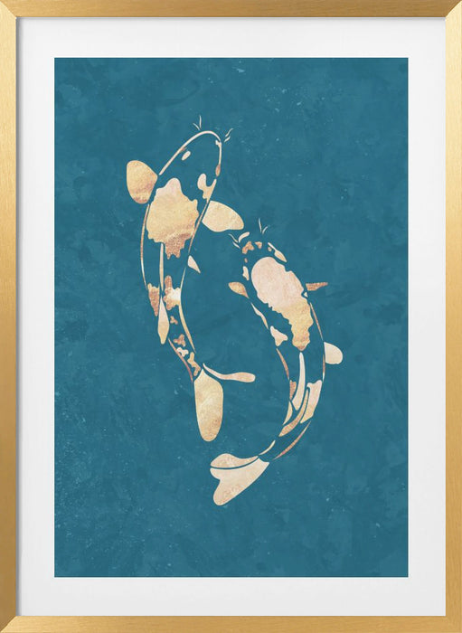 Gold Green Koi Fish Framed Art Wall Decor