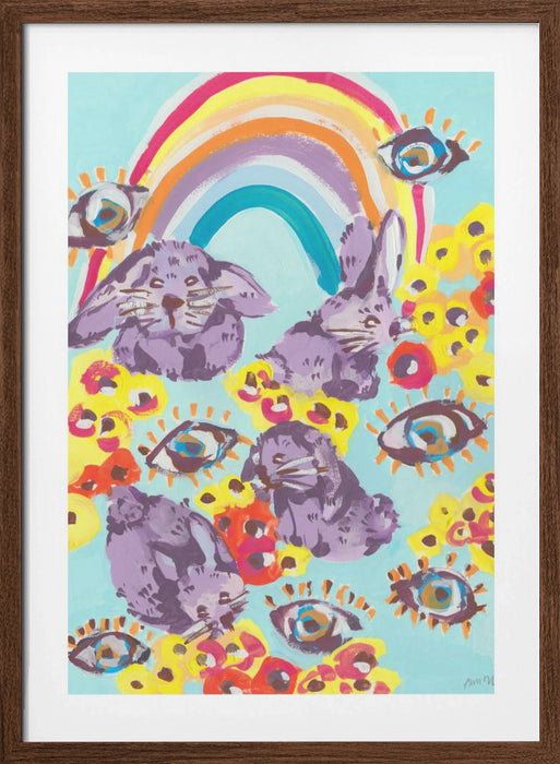 Violet Bunnies Having Fun Framed Art Modern Wall Decor