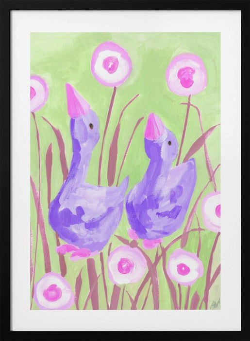 Violet Gees In The Garden Framed Art Modern Wall Decor