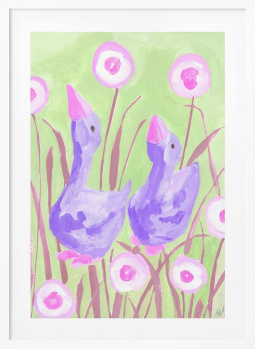 Violet Gees In The Garden Framed Art Modern Wall Decor