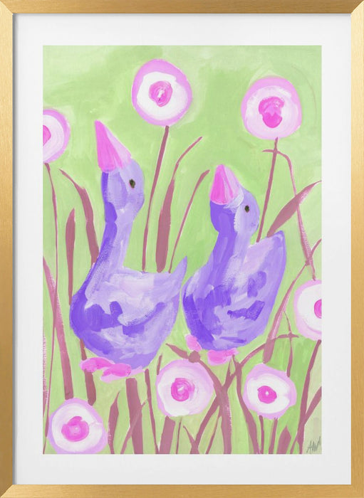 Violet Gees In The Garden Framed Art Modern Wall Decor