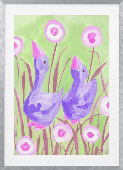 Violet Gees In The Garden Framed Art Modern Wall Decor